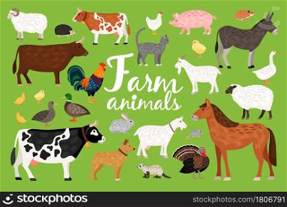 Farm Set with different domestic animals isolated vector illustration
