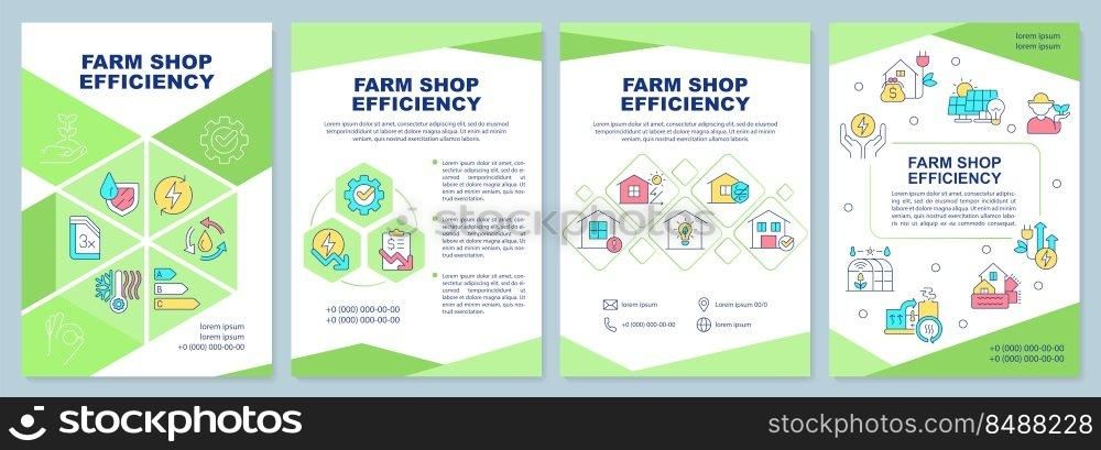 Farm shop efficiency green brochure template. Leaflet design with linear icons. Editable 4 vector layouts for presentation, annual reports. Arial-Black, Myriad Pro-Regular fonts used. Farm shop efficiency green brochure template