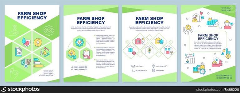 Farm shop efficiency green brochure template. Leaflet design with linear icons. Editable 4 vector layouts for presentation, annual reports. Arial-Black, Myriad Pro-Regular fonts used. Farm shop efficiency green brochure template