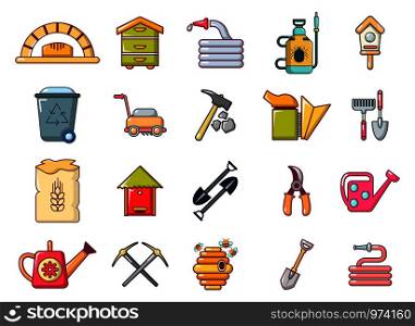 Farm tools icon set. Cartoon set of farm tools vector icons for web design isolated on white background. Farm tools icon set, cartoon style