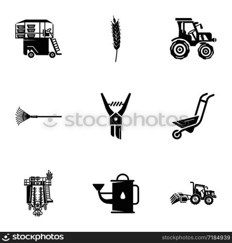 Farm tools icon set. Simple set of 9 farm tools vector icons for web design isolated on white background. Farm tools icon set, simple style