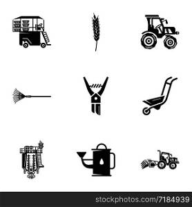 Farm tools icon set. Simple set of 9 farm tools vector icons for web design isolated on white background. Farm tools icon set, simple style