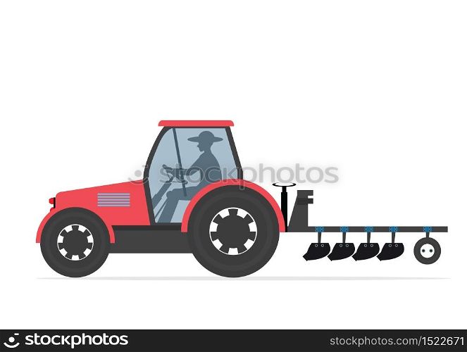 Farm tractor isolated on white background.Heavy agricultural machinery for field work.icon vector illustration.