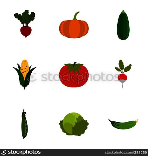 Farm vegetables icons set. Flat illustration of 9 farm vegetables vector icons for web. Farm vegetables icons set, flat style