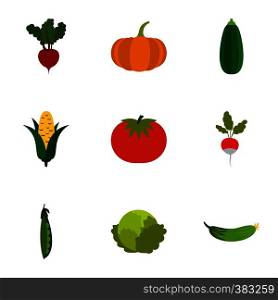 Farm vegetables icons set. Flat illustration of 9 farm vegetables vector icons for web. Farm vegetables icons set, flat style