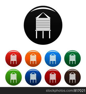 Farm water tower icons set 9 color vector isolated on white for any design. Farm water tower icons set color