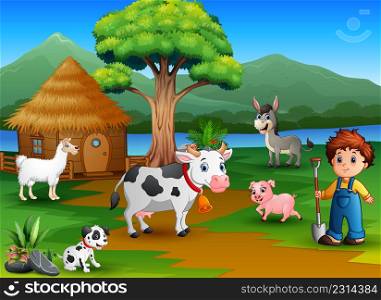 Farmer activity on the nature with animal farm
