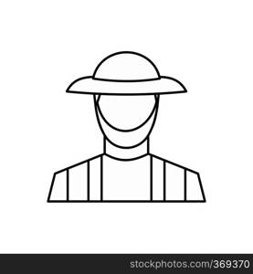 Farmer icon in outline style isolated on white background. People symbol vector illustration. Farmer icon, outline style