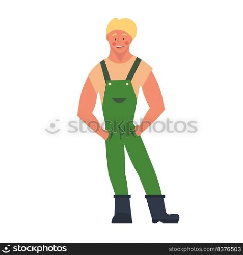Farmer person agriculture vector illustration. Farming work character harvest and gardener symbol icon. Worker job agricultural harvesting rake. Countryside human and happy ranch career profession