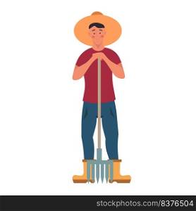 Farmer person agriculture vector illustration. Farming work character harvest and gardener symbol icon. Worker job agricultural harvesting rake. Countryside human and happy ranch career profession