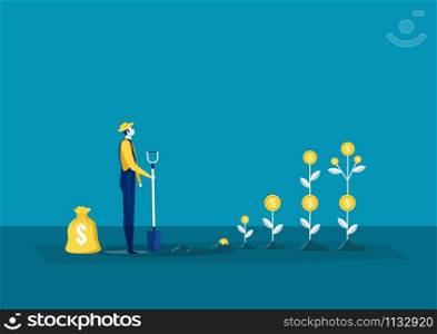 farmer plant a money tree or picking dollars from money tree. Business growth, Vector illustration