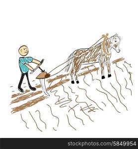farmer sows the seed on the field illustration