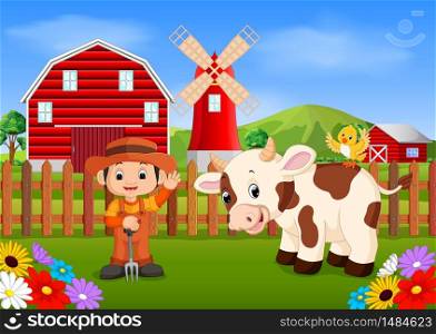 Farmer with cow