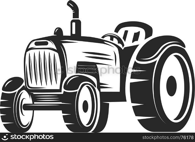 Farmers tractor. Design element for label, emblem, sign, badge. Vector illustration