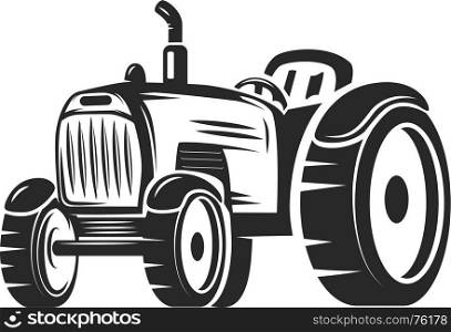 Farmers tractor. Design element for label, emblem, sign, badge. Vector illustration