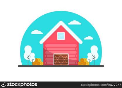 Farmhouse and winter construction, agricultural industry and vector vector rural buildings Illustration