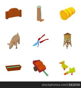 Farmhouse icons set. Cartoon illustration of 9 farmhouse vector icons for web. Farmhouse icons set, cartoon style