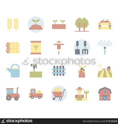 Farming and agriculture icon and symbol set in flat design