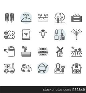 Farming and agriculture icon and symbol set in outline design