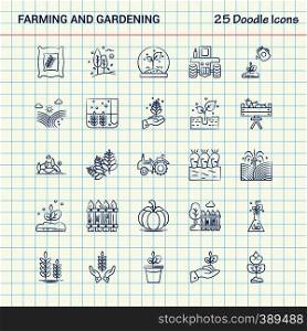 Farming and Gardening 25 Doodle Icons. Hand Drawn Business Icon set