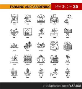 Farming and Gardening Black Line Icon - 25 Business Outline Icon Set