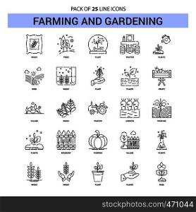 Farming and Gardening Line Icon Set - 25 Dashed Outline Style