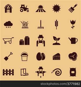 Farming color icons on brown background, stock vector