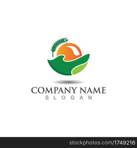 Farming ecology green nature logo design template, Agriculture icon 