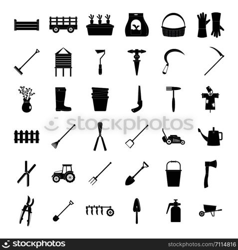 Farming equipment garden icons set. Simple illustration of 25 farming equipment garden vector icons for web. Farming equipment garden icons set, simple style