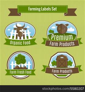 Farming harvesting and agriculture badges or labels set vector illustration