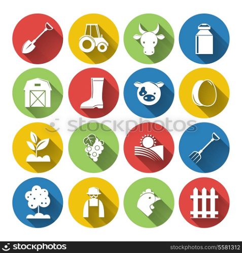 Farming harvesting and agriculture decorative icons set of animals plants tools isolated vector illustration