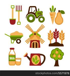 Farming harvesting and agriculture icons set of natural organic fruits and vegetables isolated vector illustration