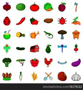 Farming icons set. Cartoon style of 36 farming vector icons for web isolated on white background. Farming icons set, cartoon style