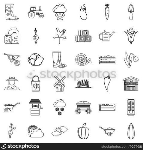 Farming icons set. Outline style of 36 farming vector icons for web isolated on white background. Farming icons set, outline style