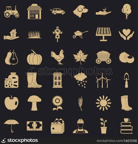 Farming icons set. Simple style of 36 farming vector icons for web for any design. Farming icons set, simple style