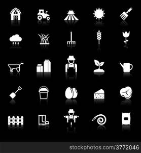 Farming icons with reflect on black background, stock vector