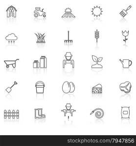 Farming line icons with reflect on white, stock vector