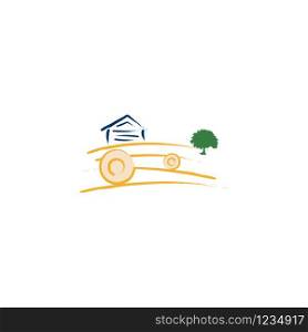 Farming logo template. Concept logo the farmer. Template with farm landscape. Agricultural logo template design.