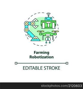 Farming robotization concept icon. Smart agriculture abstract idea thin line illustration. Agricultural robot use. Isolated outline drawing. Editable stroke. Roboto-Medium, Myriad Pro-Bold fonts used. Farming robotization concept icon