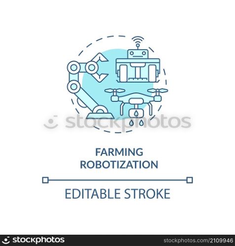 Farming robotization turquoise concept icon. Farm automation practices abstract idea thin line illustration. Isolated outline drawing. Editable stroke. Roboto-Medium, Myriad Pro-Bold fonts used. Farming robotization turquoise concept icon