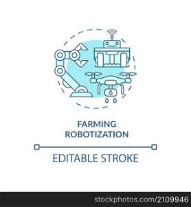 Farming robotization turquoise concept icon. Farm automation practices abstract idea thin line illustration. Isolated outline drawing. Editable stroke. Roboto-Medium, Myriad Pro-Bold fonts used. Farming robotization turquoise concept icon
