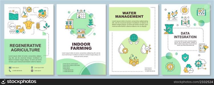 Farming trends green brochure template. Industry development. Leaflet design with linear icons. 4 vector layouts for presentation, annual reports. Arial-Bold, Myriad Pro-Regular fonts used. Farming trends green brochure template