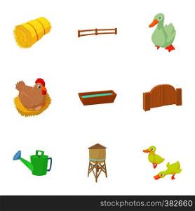 Farmyard icons set. Cartoon illustration of 9 farmyard vector icons for web. Farmyard icons set, cartoon style