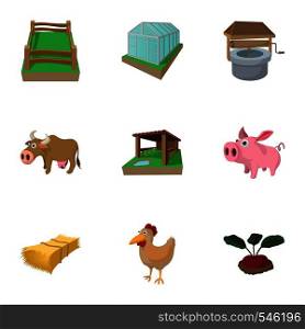 Farmyard icons set. Cartoon illustration of 9 farmyard vector icons for web. Farmyard icons set, cartoon style