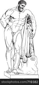 Farnese Hercules, Ist century, vintage engraved illustration. Industrial encyclopedia E.-O. Lami - 1875.
