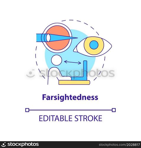 Farsightedness concept icon. Common vision condition. Problems to treat with the laser surgery abstract idea thin line illustration. Vector isolated outline color drawing. Editable stroke. Farsightedness concept icon