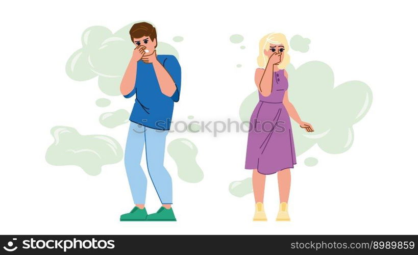 fart odor vector. smell bad, nose breath, dirty gross, sweat unpleasant, dislike expression fart odor character. people flat cartoon illustration. fart odor vector