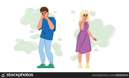 fart odor vector. smell bad, nose breath, dirty gross, sweat unpleasant, dislike expression fart odor character. people flat cartoon illustration. fart odor vector