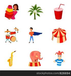 Fascinating icons set. Cartoon set of 9 fascinating vector icons for web isolated on white background. Fascinating icons set, cartoon style