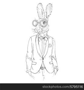 fashion animal illustration, furry art, bunny boy hipster